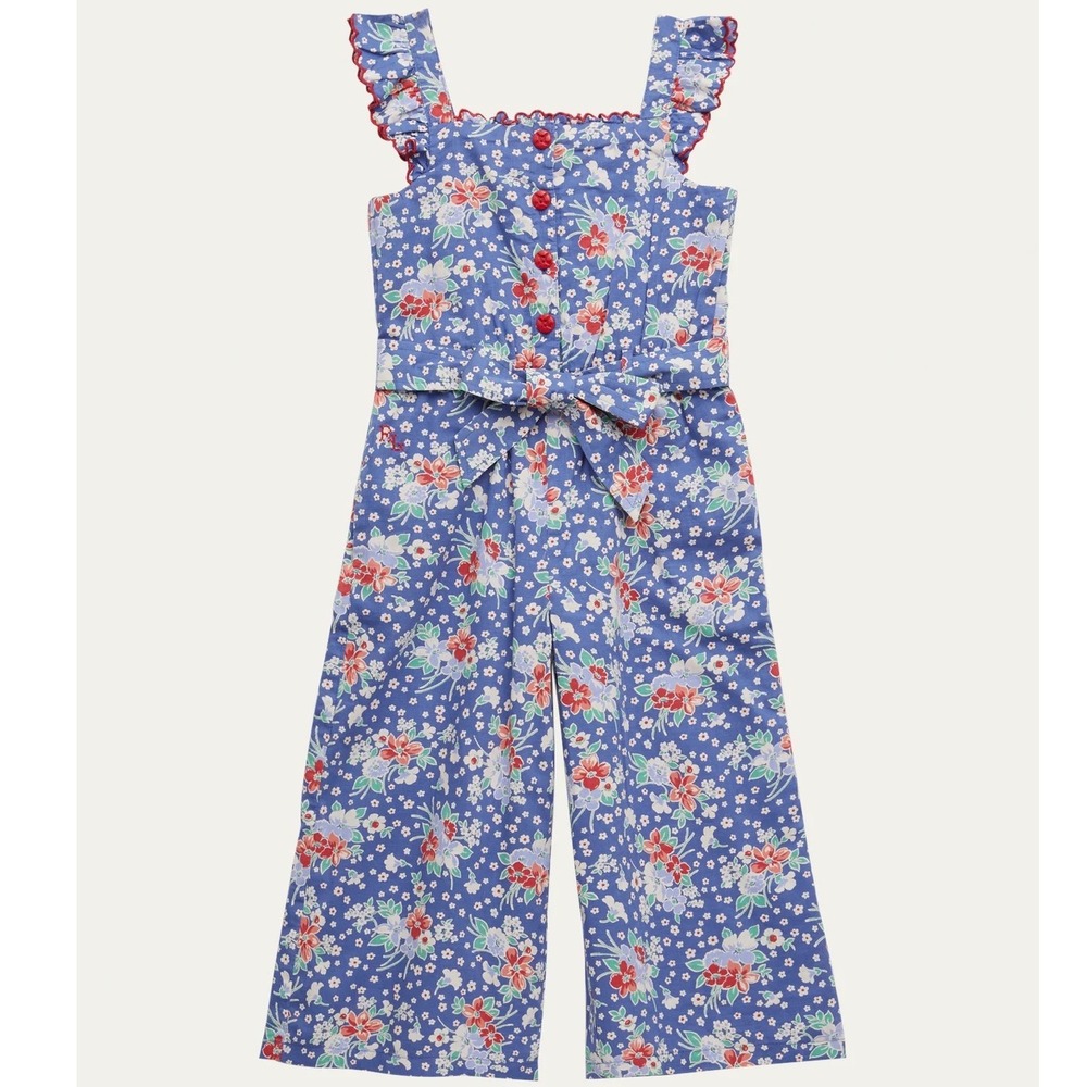 Polo Country Ralph Lauren Girls Blue Floral Cottagecore Wide Leg Jumpsuit Size 5